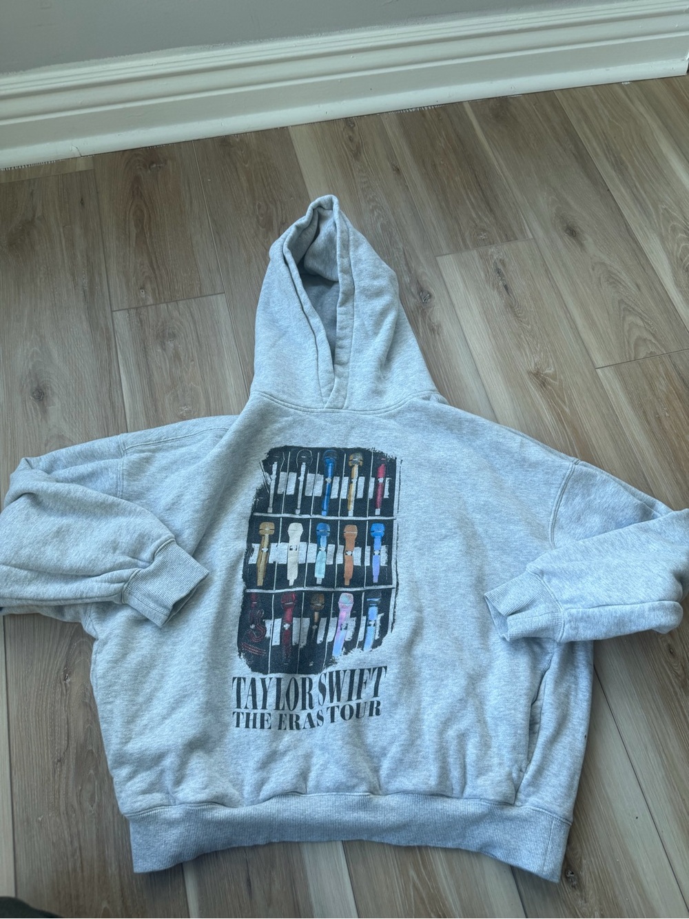 Taylor Swift Grey Crewneck Hoodie with Colorful Microphone Graphic